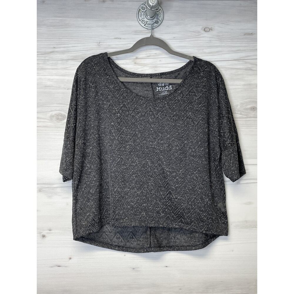 Mudd Shirt Womens Large Black Gray Chevron High‎ Low Short Sleeve Casual Top